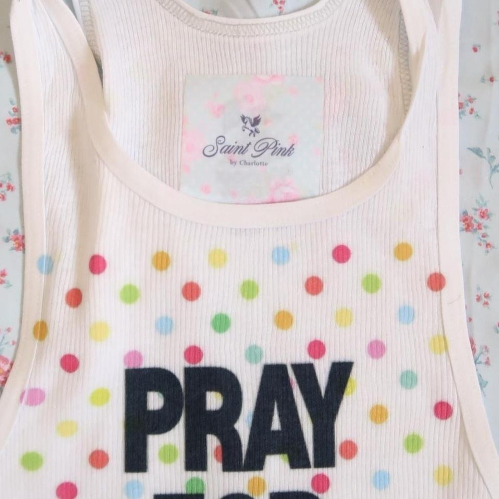 y2k pray for swag graphic tank top rainbow polka dot ribbed cami - Picture 6 of 7